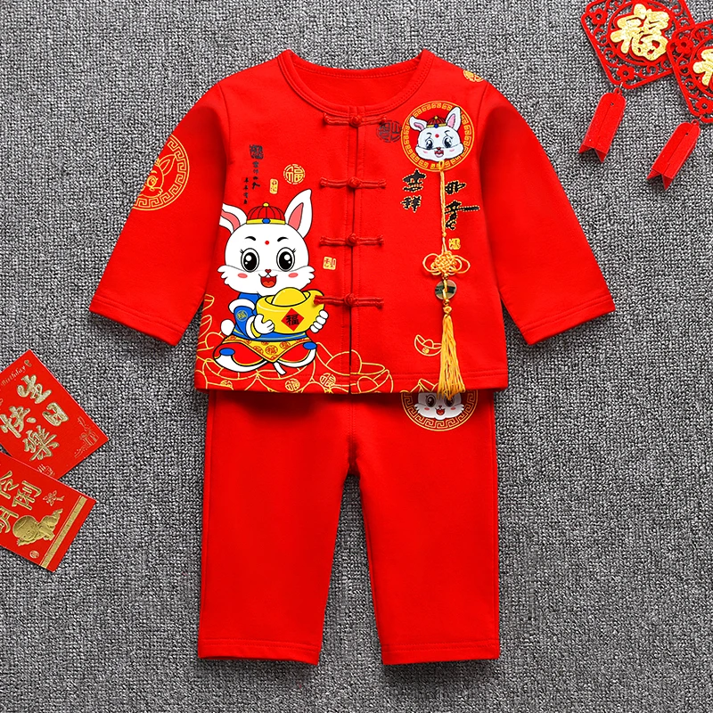 男童周岁衣服春秋长袖高档中国风唐装红色男宝宝中式抓周礼服喜庆