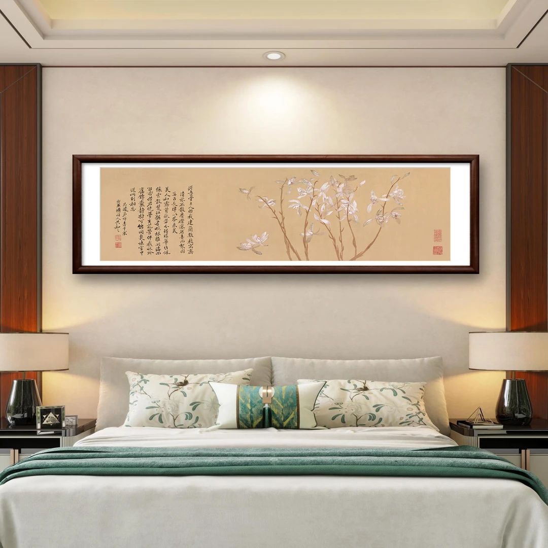 新中式带框装裱《九兰图》微喷复刻办公室客厅书房卧室装饰实木画框