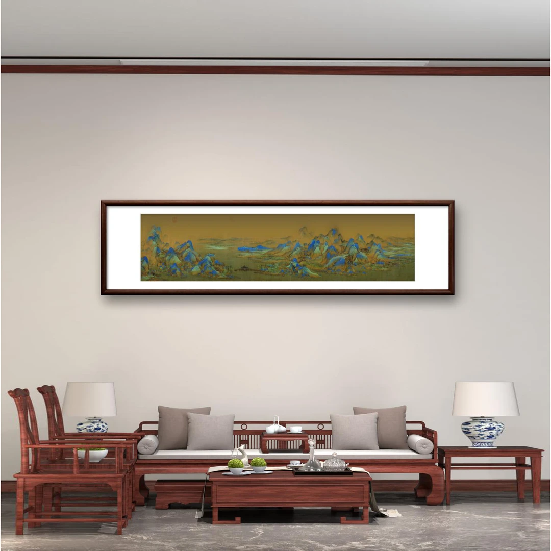 新中式带框装裱《千里江山》微喷复刻办公室客厅书房卧室字画挂墙
