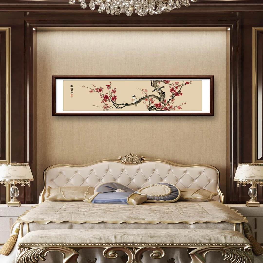 新中式实木画框《喜上眉梢》微喷客厅书房装饰画网红家居装饰品