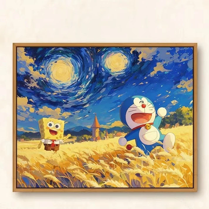 多啦A梦系列diy数字油画手工填色画手绘丙烯油彩0基础客厅装饰画