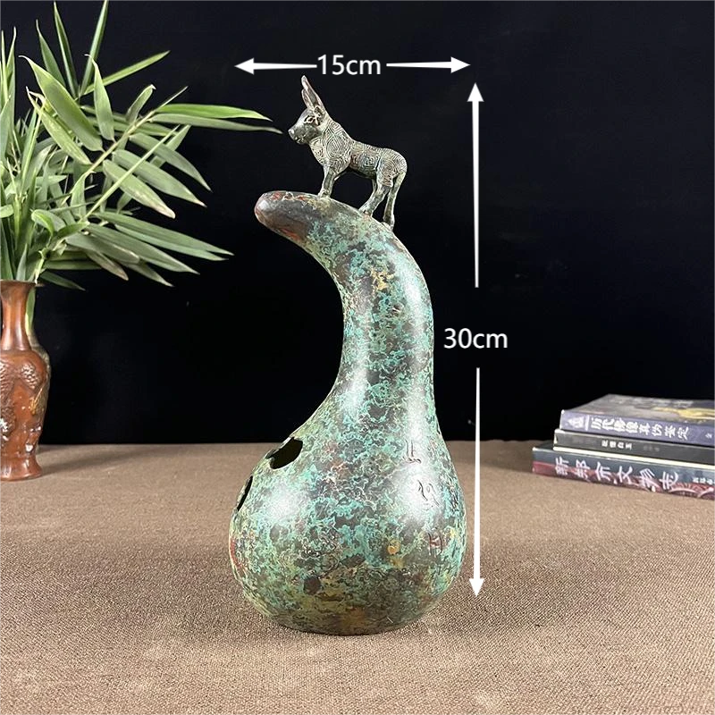 周鼎青铜器立牛葫芦苼鼎仿古做旧铜摆件博古架办公桌乔迁新居