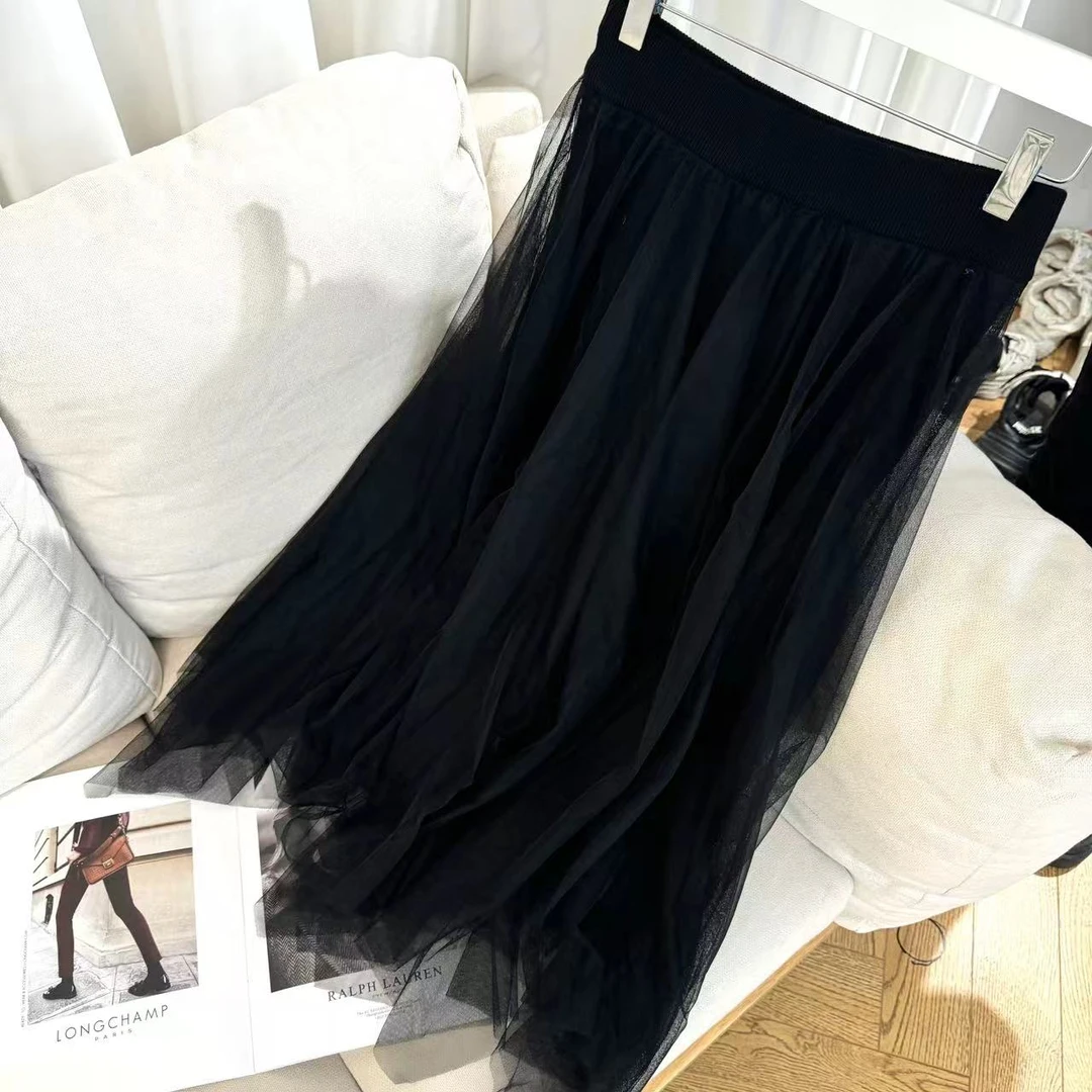 小个子网纱裙女2024年秋季新款高腰显瘦遮胯a字大摆纱裙DC11008