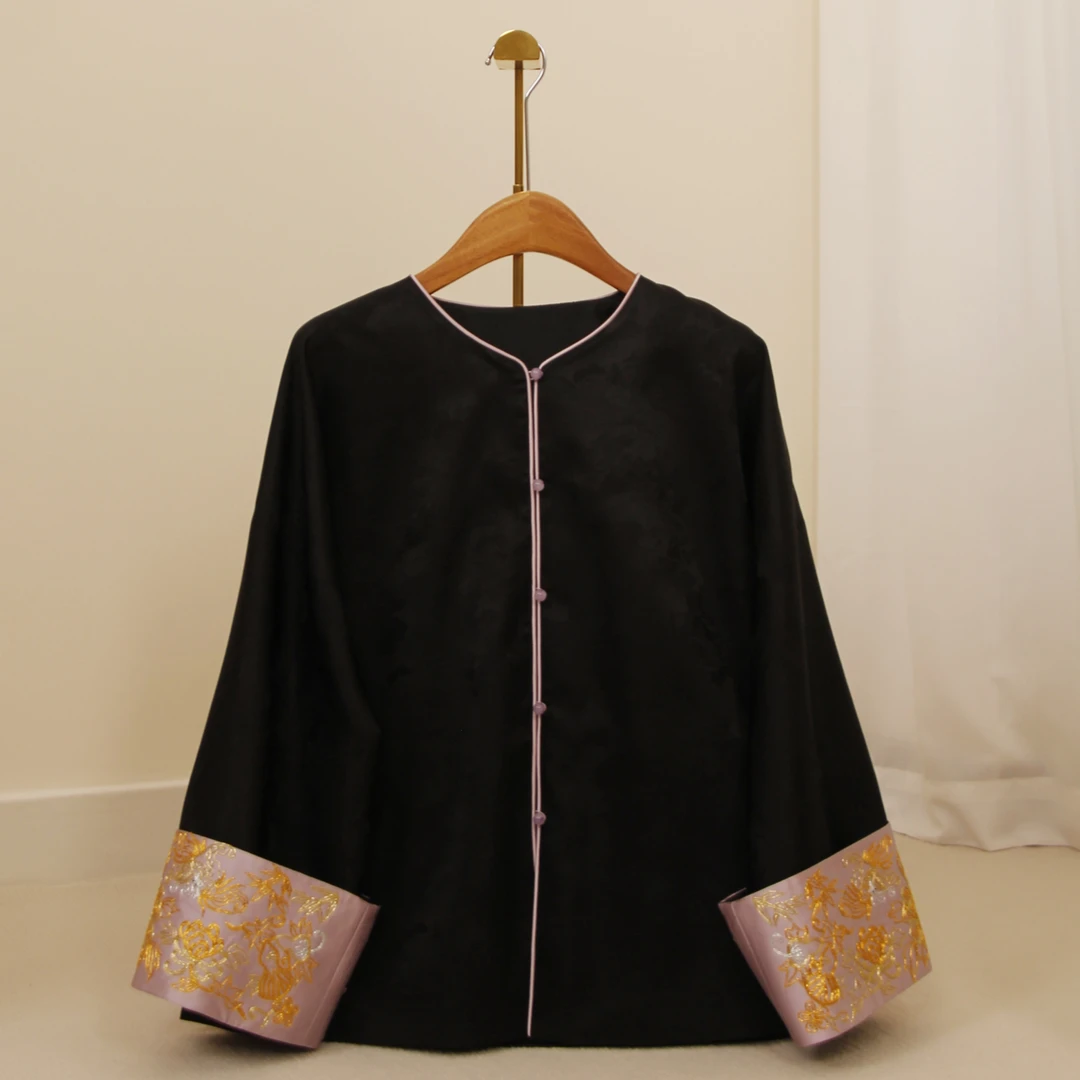 新中式国风女装 非遗手工刺绣 圆领对襟气质款花边提花刺绣上衣