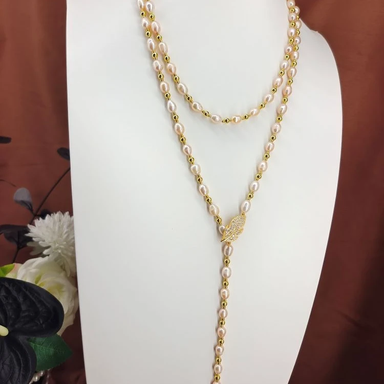 铜合金项链 天然米形时尚气质长款毛衣锁骨项链多种戴法项链