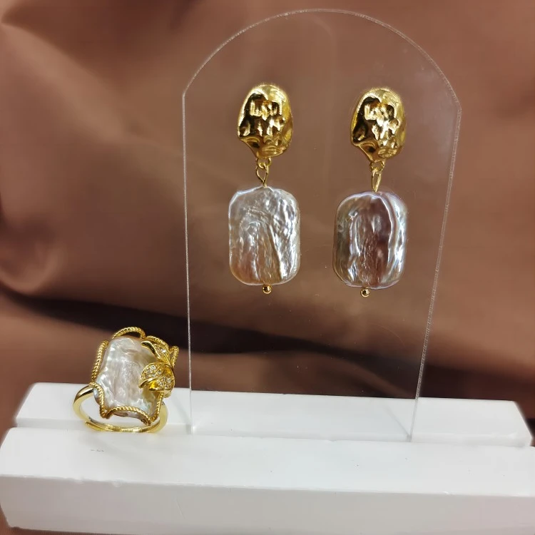 铜合金耳饰 时尚手工法式百搭复古原创设计巴洛克耳钉戒指两件套