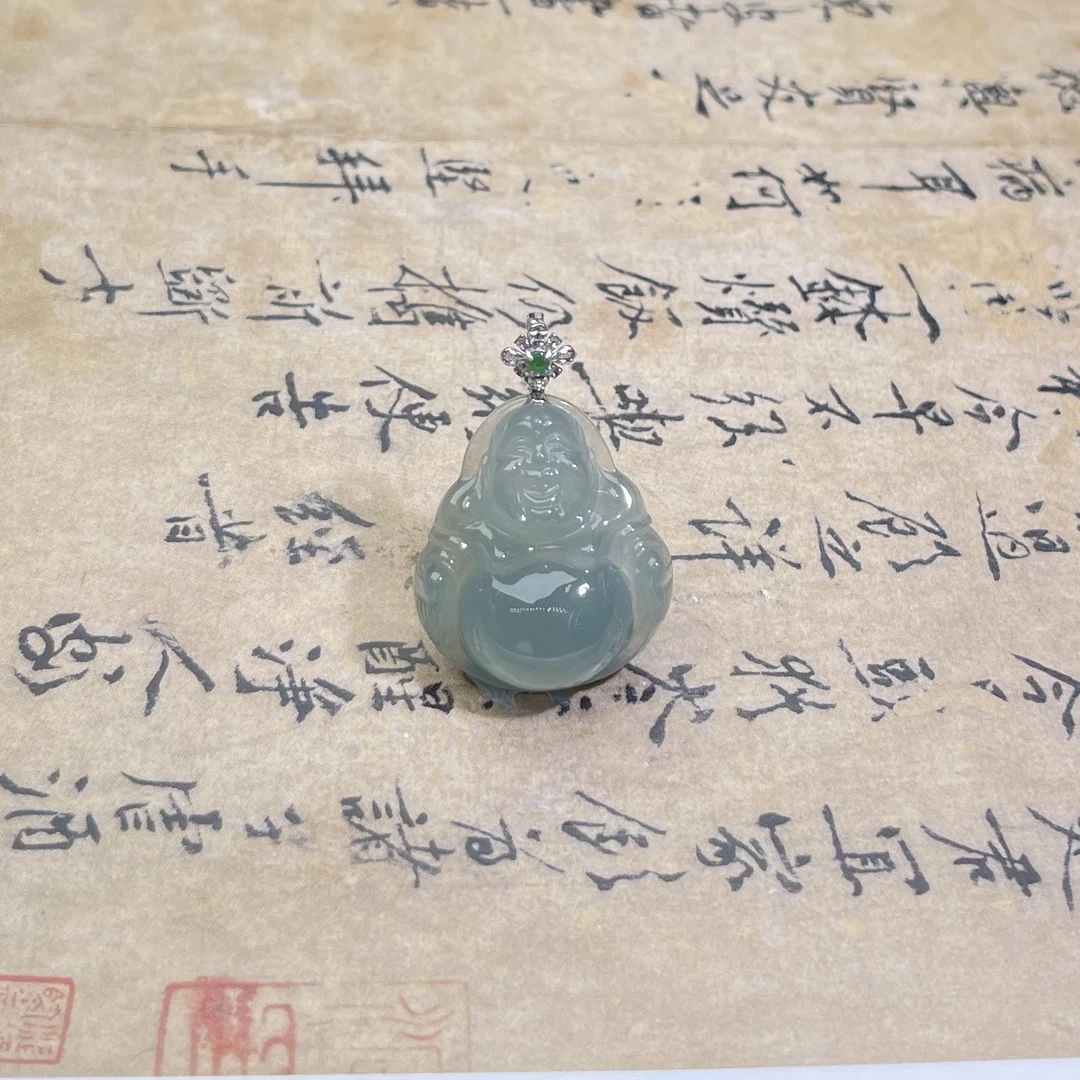 JMB22-64 天然翡翠缅甸A货 18K金扣佛公