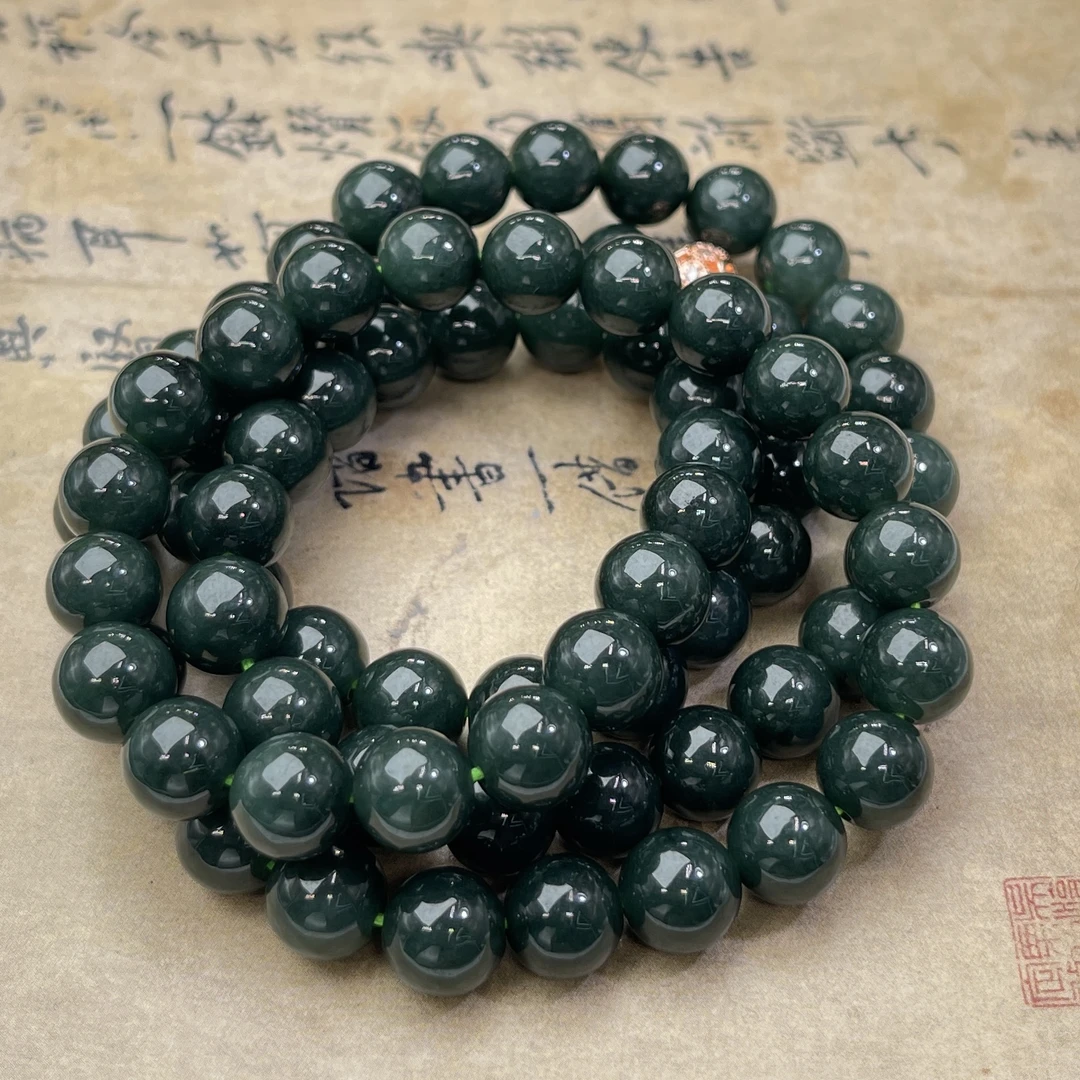 JMA25-018 天然黑色A货翡翠 翡翠手串80颗