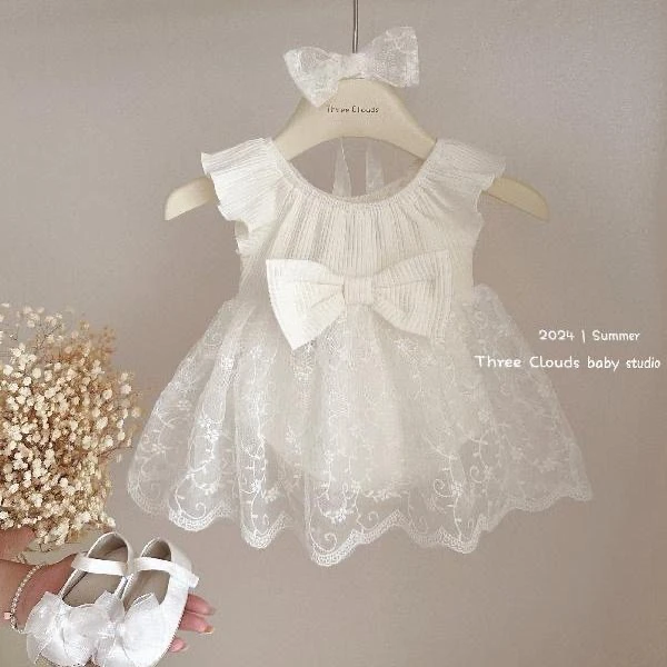 婴儿周岁礼服新款满月礼服女宝宝时尚网纱飞袖夏季公主连衣裙纱裙