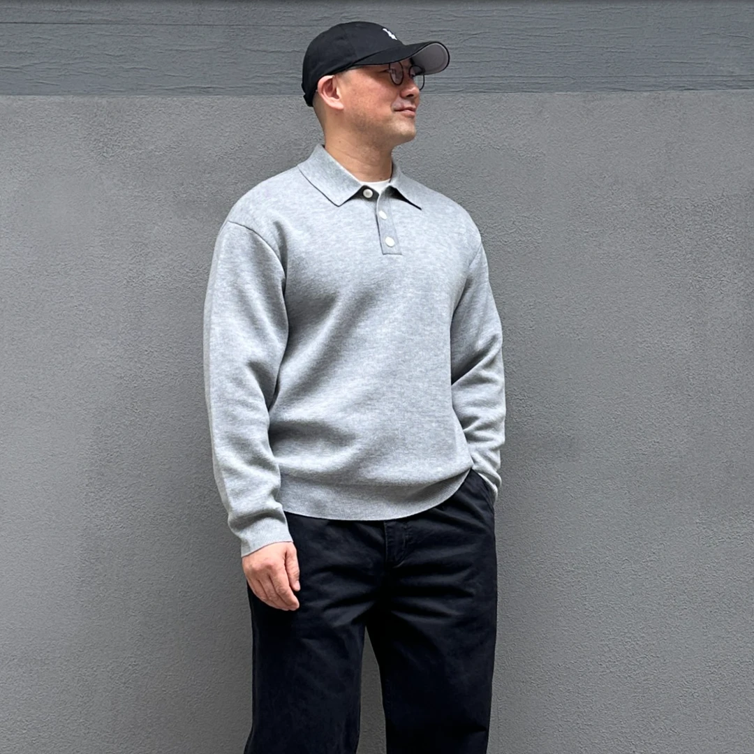 秋冬韩版宽松加厚织绒混纺羊毛POLO衫阔形长袖男士针织简约上衣