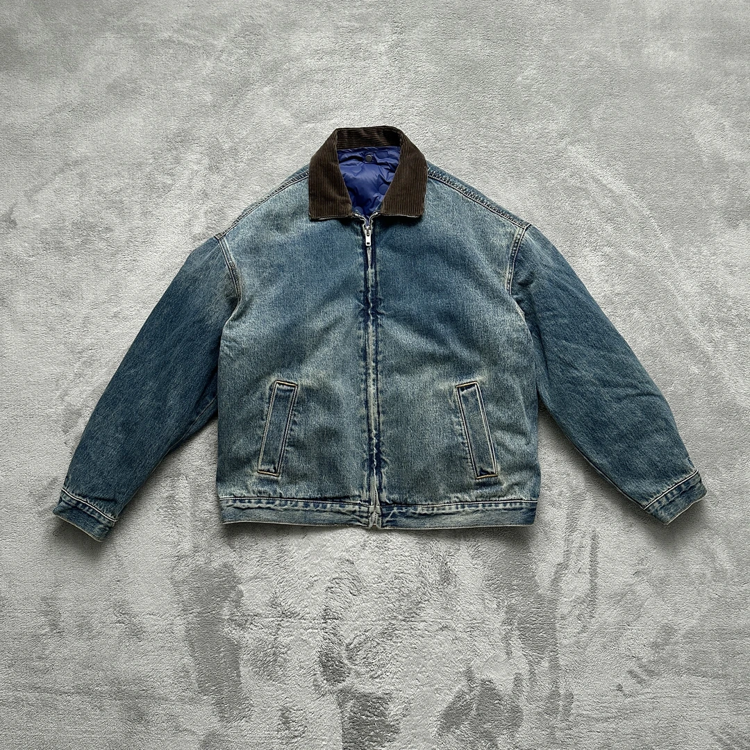 全脱卸牛仔羽绒服水洗做旧宽松工装夹克羽绒衣短款男士外套