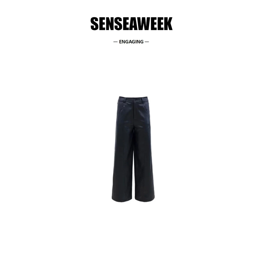 【SSS买手店】SENSEAWEEK 24春夏周雨彤同款分割线方口袋皮裤阔腿裤