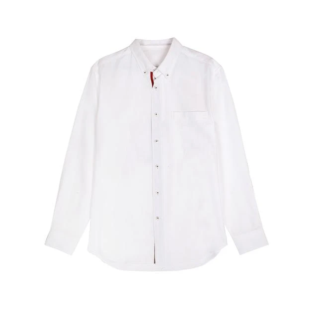 牛津纺织带长袖休闲衬衫男士衬衣白色经典纯色男款时尚百搭