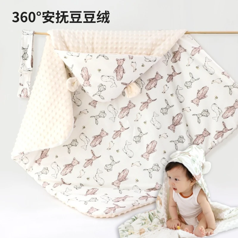 婴幼儿春秋厚款婴儿豆豆毯豆豆绒抱毯包巾包被夹棉产房包单抱被