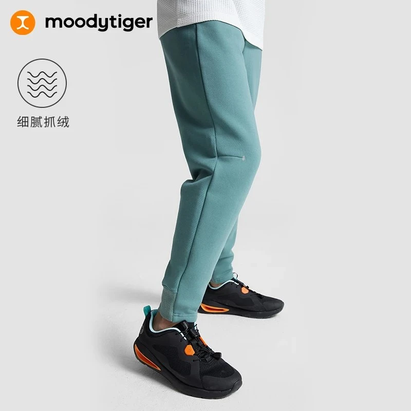 moodytiger男童运动裤冬新款抓绒弹力保暖纯色加绒长裤【DR】