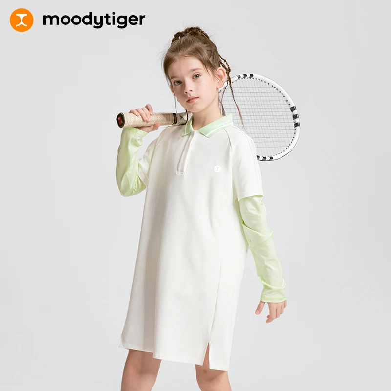 【干爽舒适】moodytiger女童春季短袖POLO领纯色百搭运动裙【H】