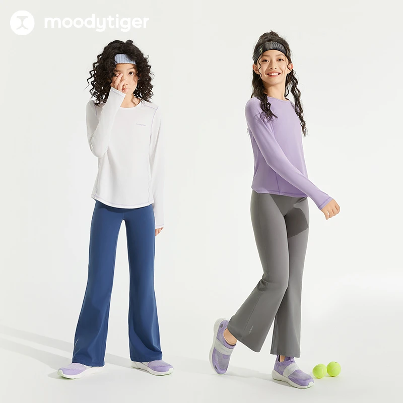 moodytiger儿童T恤女童圆领透气吸湿排汗长袖上衣43210108【DR9】