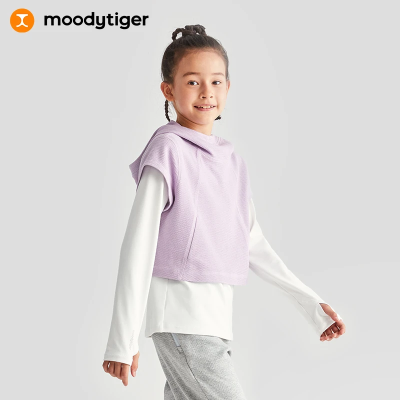 【柔软排汗】moodytiger女童秋季撞色运动舒适假两件针织卫衣[TH]