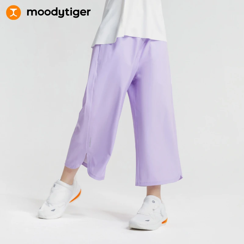 moodytiger女童阔腿裤夏季新款轻便纯色宽松休闲七分裤M32211304