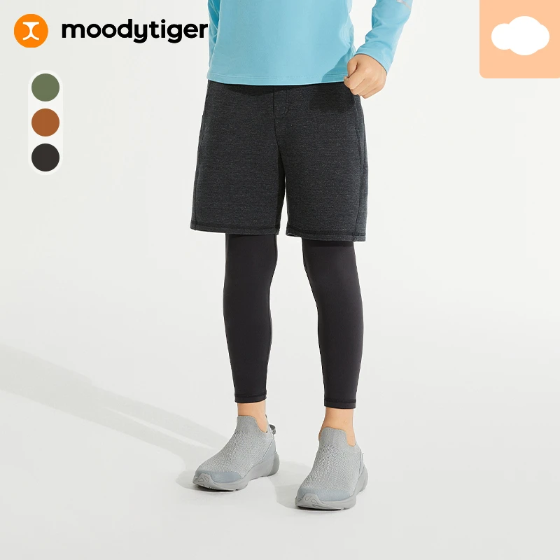 moodytiger春春新男童假两件裤弹力透气舒适运动裤小云朵43511501