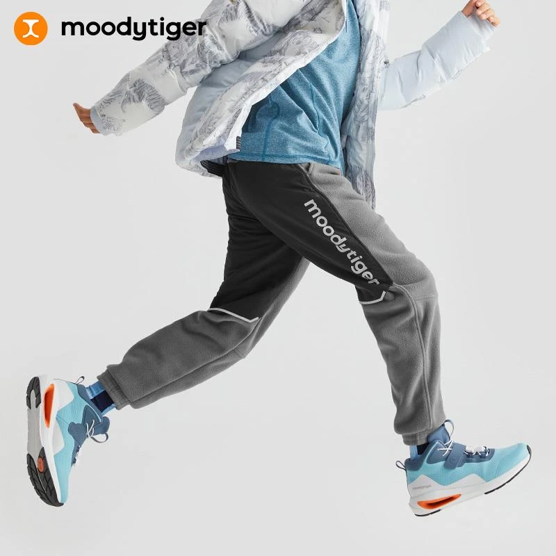 【保暖加绒】moodytiger儿童裤子春春摇粒绒拼接耐磨运动裤【H】