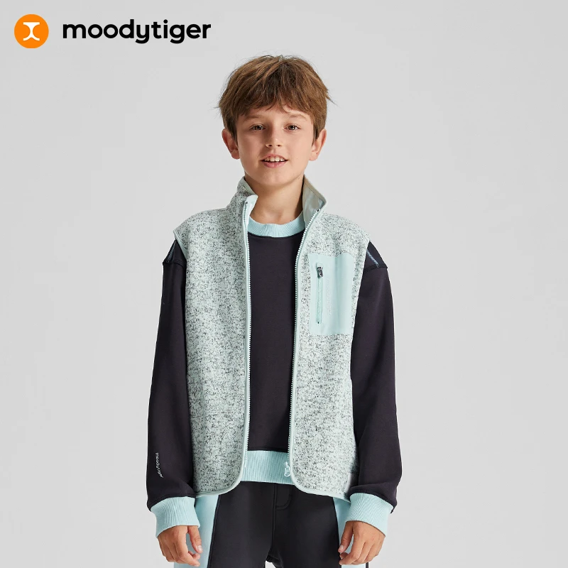 moodytiger冬新儿童针织抓绒马甲舒适保暖秋冬运动时尚马夹【H】
