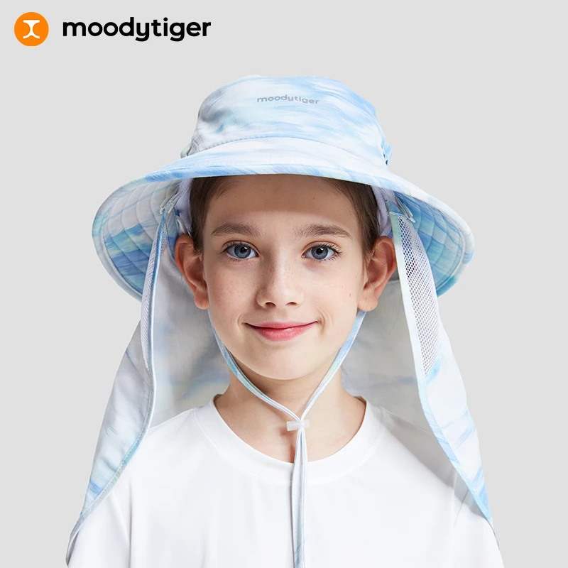 moodytiger儿童防晒帽夏季印花户外大帽檐遮阳渔夫帽M32532403【H】