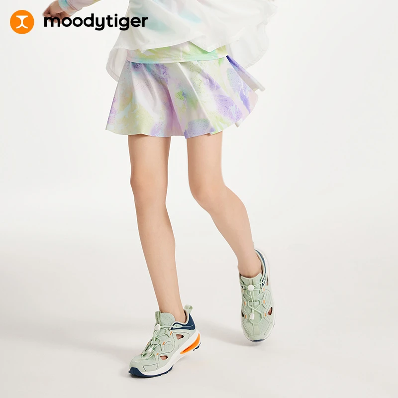 moodytiger女童半身裙夏季新款印花学生防走光仙女运动短裙【新H