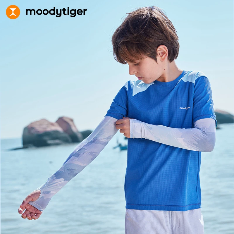 moodytiger儿童冰袖防晒凉感速干冰丝透气运动袖套M01533101【H】