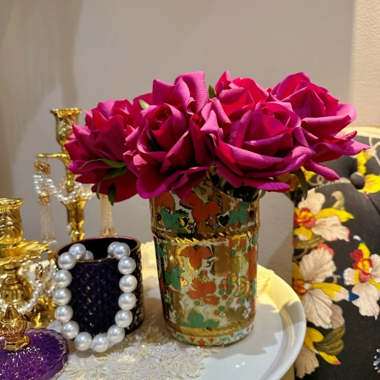 欧式复古金陶瓷花篮陶瓷花瓶家用复古摆件 琉璃花瓶轻奢创意