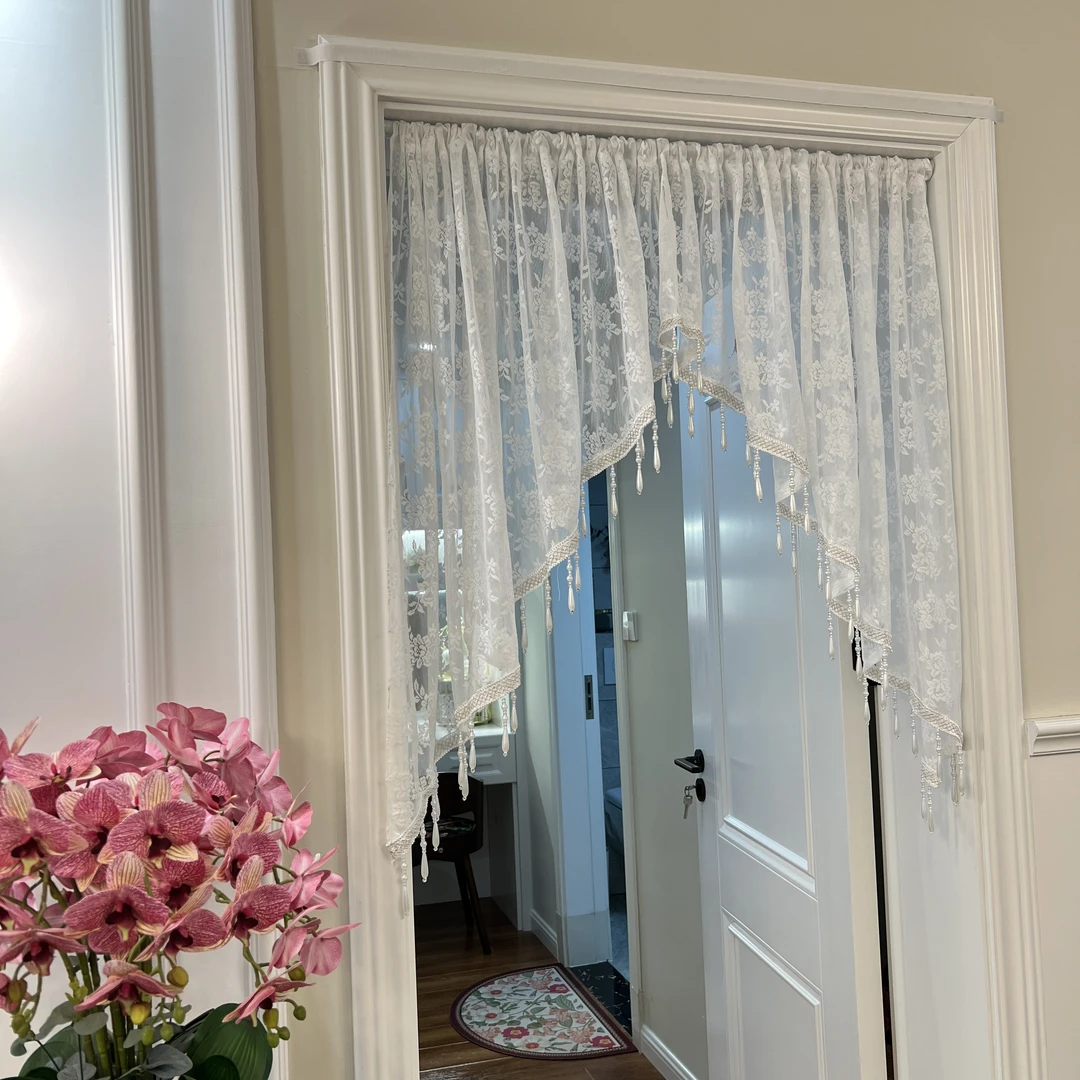 轻奢法式免打孔安装隔断门帘纱帘蕾丝布艺卧室厨房隔断