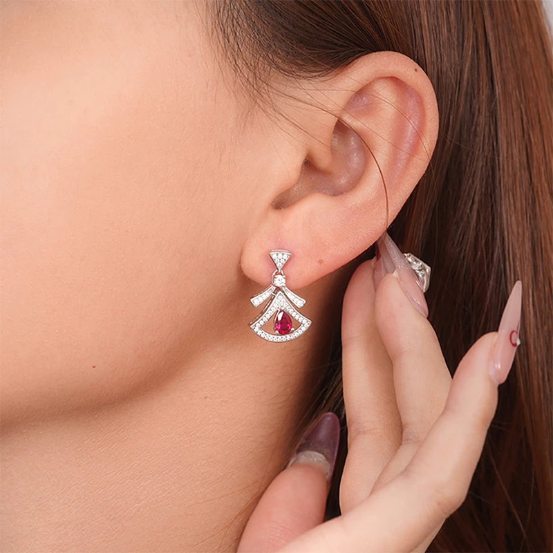 红宝石培育彩宝裙子耳饰S925银E500090