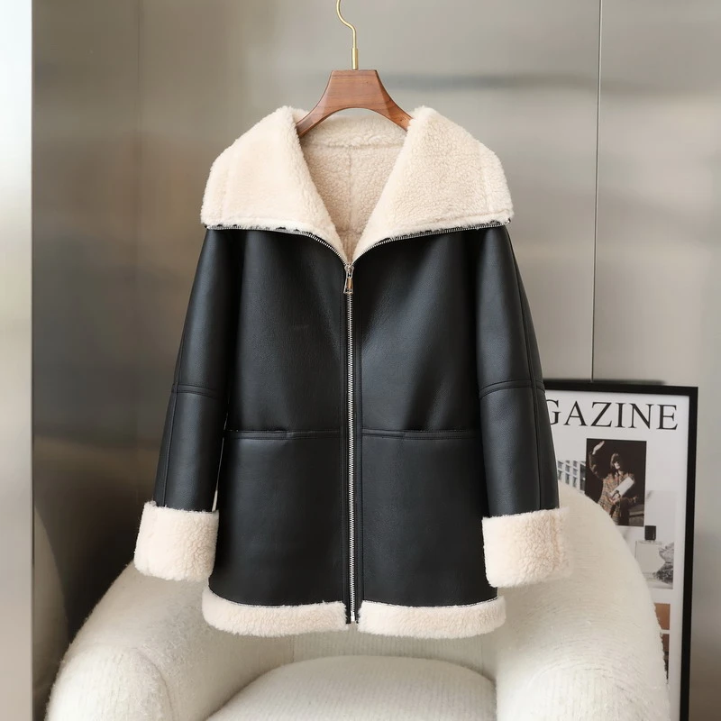 双面穿加厚绵羊毛2024新款复合皮毛一体海宁羊剪绒大衣外套中长女