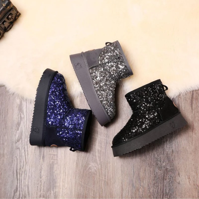 亮片雪地靴女厚底皮毛一体2025冬季防滑短靴加厚加绒短筒保暖棉鞋