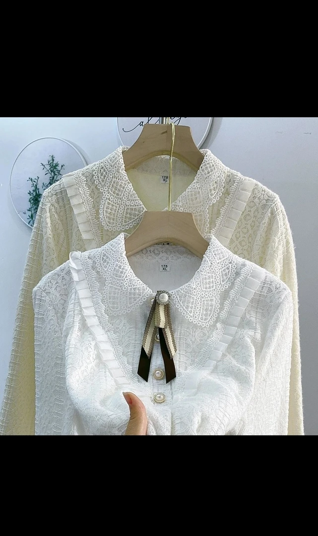 加绒加厚蕾丝打底衫保暖娃娃领长袖衬衫设计感小众上衣  33