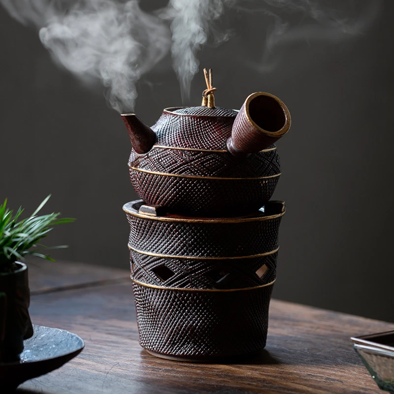 百垚老岩泥大漆红煮茶壶茶炉茶具家用户外酒精灯炉中式茶道烧水壶