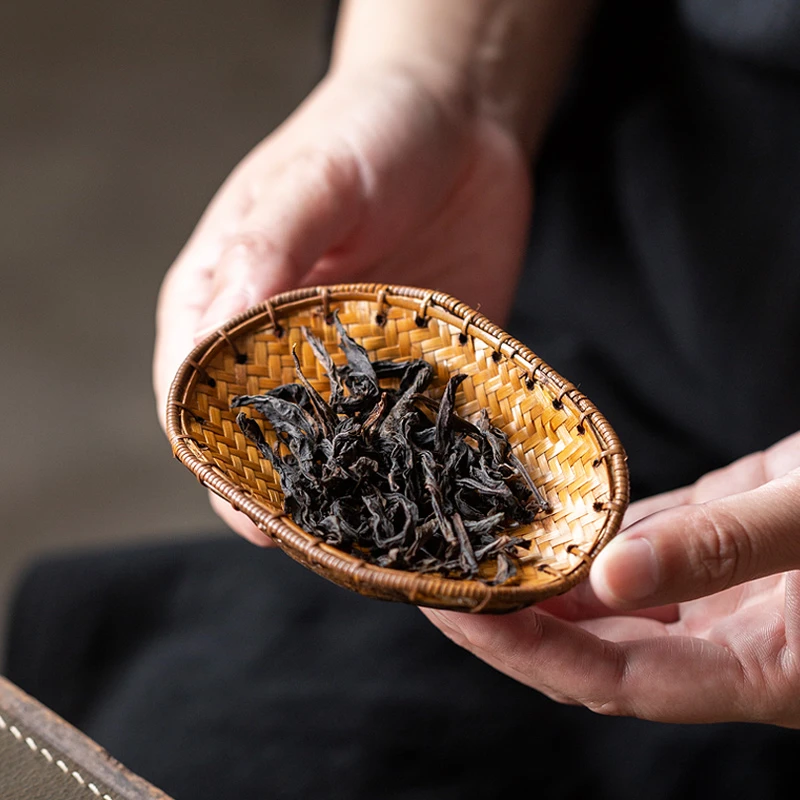 百垚大漆乌龟壳竹编茶则龟甲竹簸箕茶则赏茶荷文玩竹茶荷茶道配件