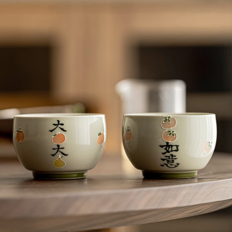 百垚大吉大利手绘主人杯家用陶瓷复古功夫茶具个人专用品茗单杯