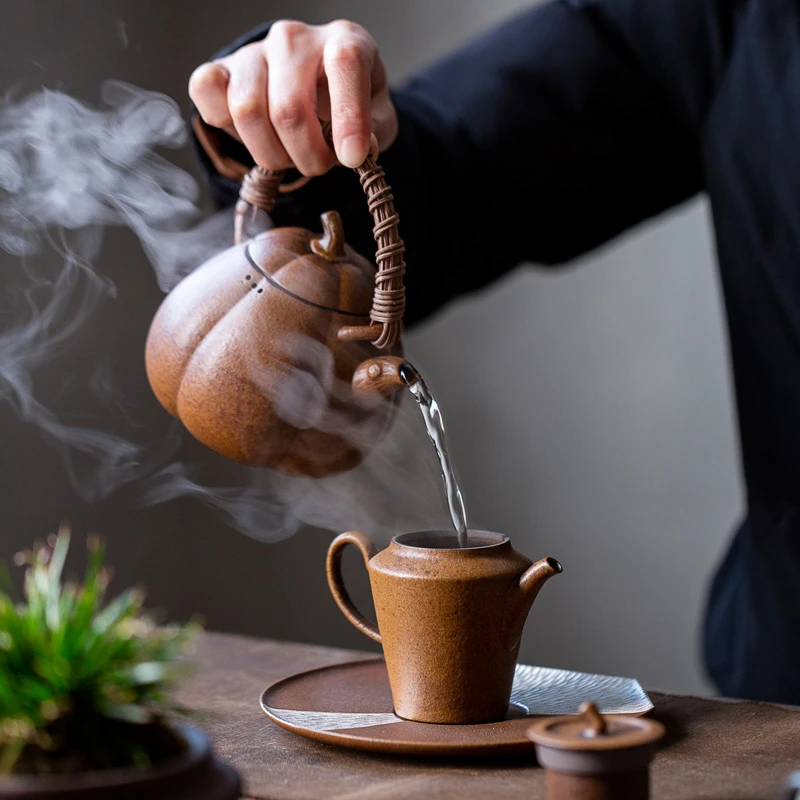 百垚冸斋中式窑变圆雅壶南瓜壶煮茶壶家用室内陶瓷煮茶器