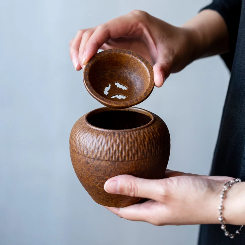 百垚冸斋粗陶窑变缸形建水禅意复古茶盂茶渣缸家用小号陶瓷水盂