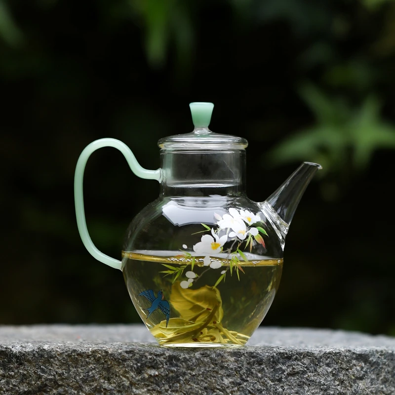 百垚仿宋手执壶耐热玻璃绿茶专用带过滤花茶壶家用茶水壶冷泡茶器