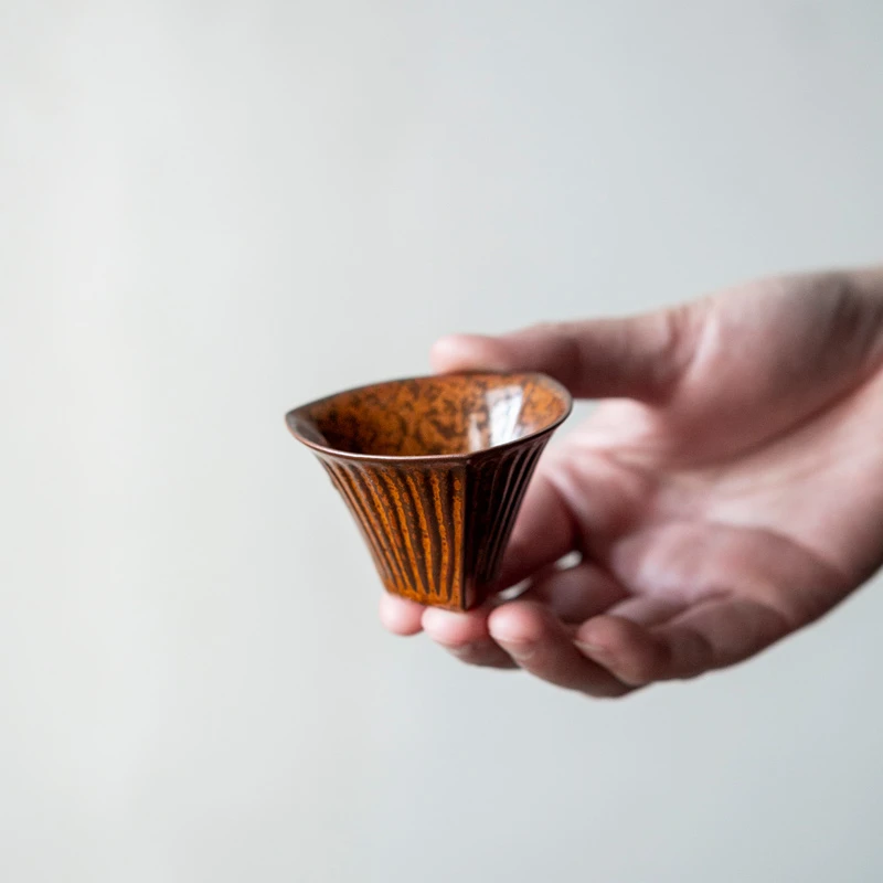 百垚手工铁秀釉窑变三角茶杯日式复古陶瓷品茗杯家用功夫茶具单杯
