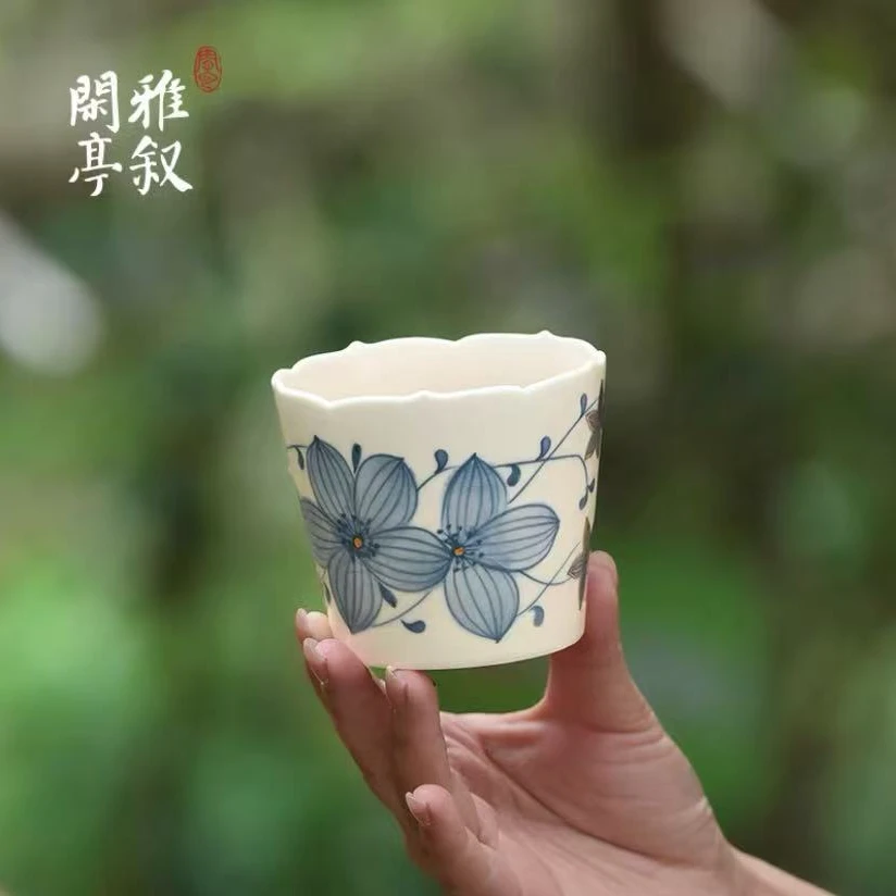 百垚纯手绘格桑花茶杯景德镇贤庭雅叙创意高档简约主人杯茶杯客杯