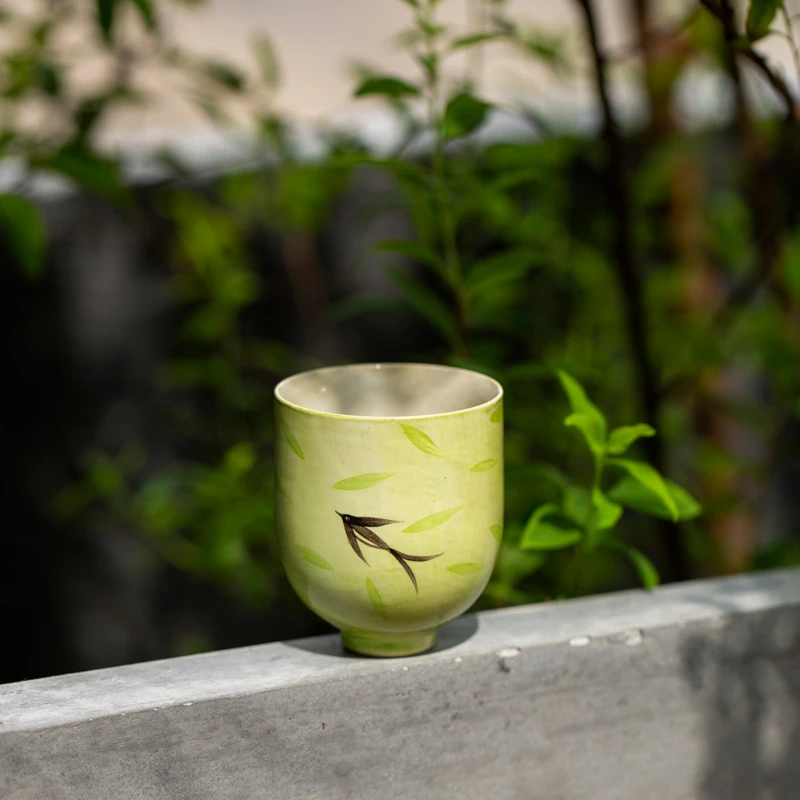 百垚手绘春意高圆茶杯主人杯中式家用陶瓷品茗杯功夫茶具情侣对杯