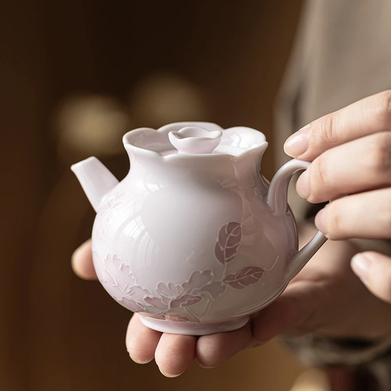 百垚纯手绘芙蓉花茶壶单壶中式功夫茶具陶瓷带过滤家用手工泡茶器