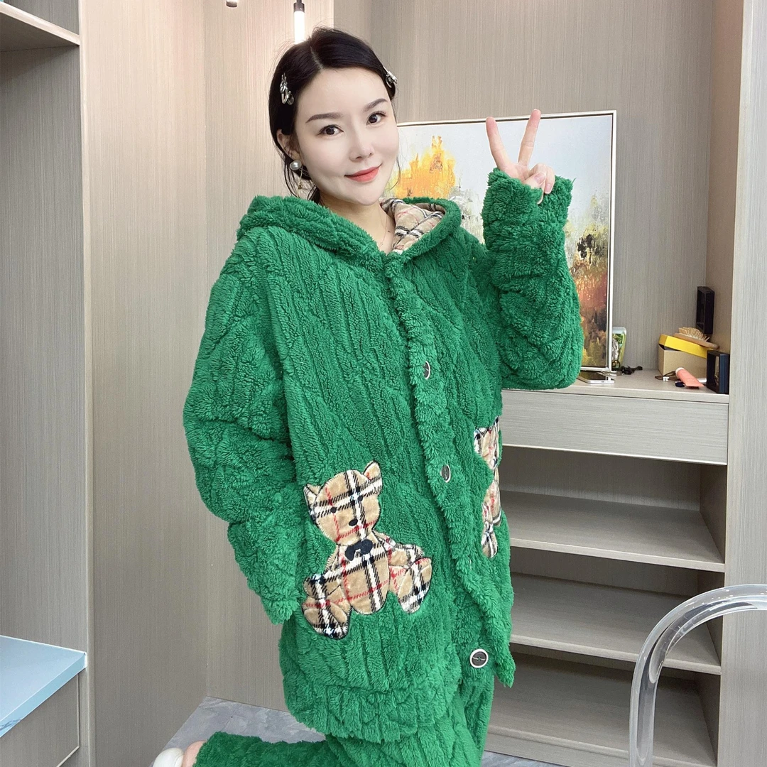 2023新款睡衣女冬加厚加绒新款女士冬季家居服套装保暖外穿