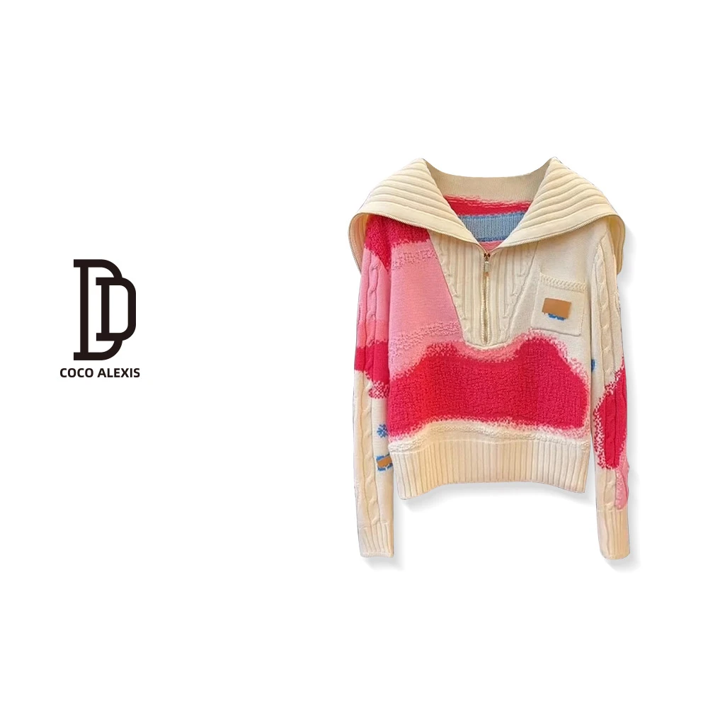 【果果补贴】P0231#看甜美撞色毛衣女装秋冬新款时尚百搭显瘦针织