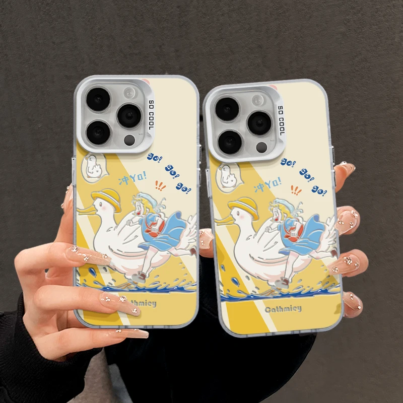 适用苹果15磨砂iPhone14pro手机壳15荣耀华为p70创意冲鸭mate防摔