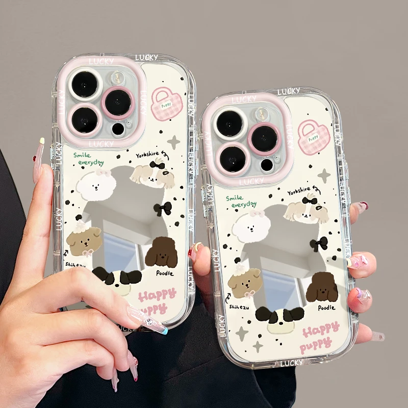 适用苹果15潮流iPhone14手机壳13p华为镜面x奶油nova镂空小狗mate