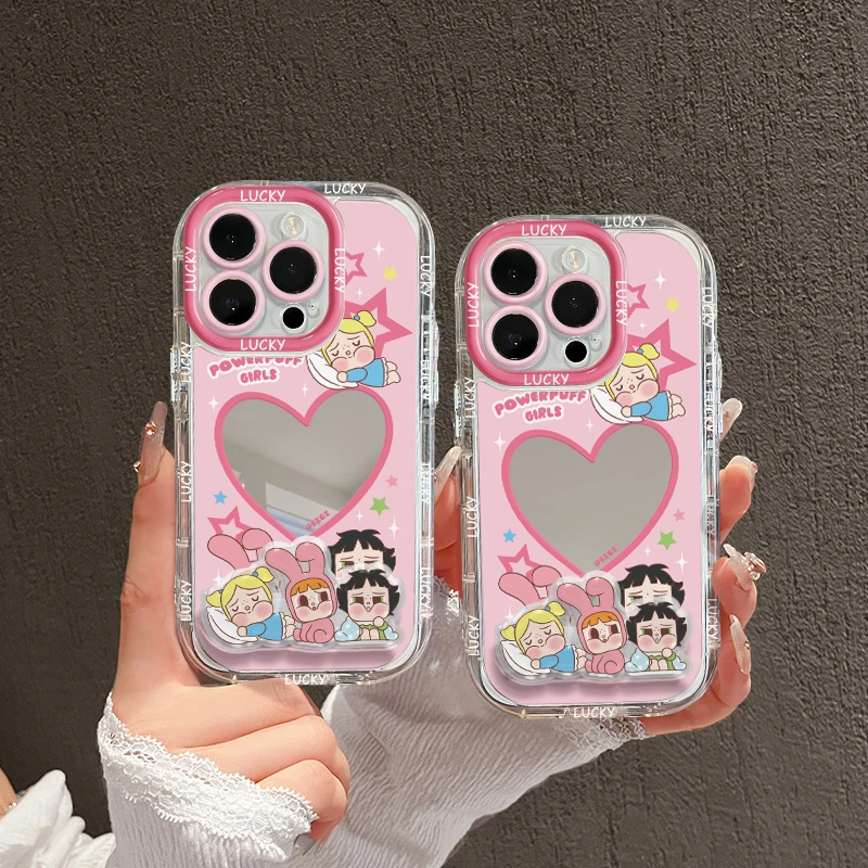 适用苹果14镜面支架iPhone15pro手机壳荣耀华为p70飞天小女警防摔